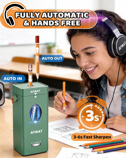 AFMAT Newly Upgraded PSC7 Electric Fully Automatic Pencil Sharpener,3X Longer Cutter Life,for 6-12mm No.2/Jumbo/Colored Pencils Pencils, Auto in & Out, 5 Sharpness Modes, Rechargeable Heavy Duty Sharpeners for Classroom Home Office PSC7RD