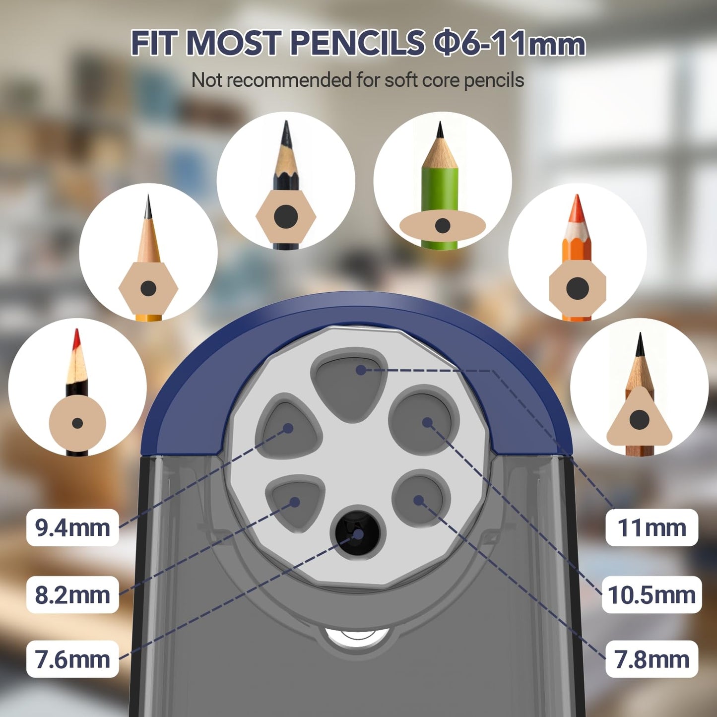 AFMAT 6-Hole Electric Pencil Sharpener Heavy Duty, Fast Sharpen, Auto Stop & Save Pencils, 10000 Sharpening Times, Rechargeable Classroom Pencil Sharpener for 6-11mm No.2/Large/Colored Pencils,Model:PSD2(Purple)