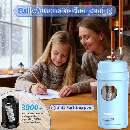 AFMAT Electric Pencil Sharpener, Auto in & Out, Fully Automatic Pencil Sharpener for Colored Pencils, Rechargeable Hands-Free Sharpeners for φ7-8mm Pencils, Good for Classroom/Home PSX8(Black)