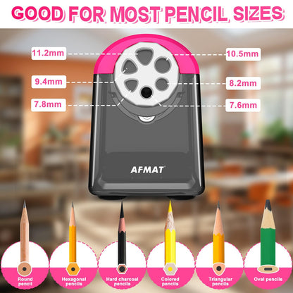 AFMAT PSX2 6 Holes Durable Heavy Duty Electric Pencil Sharpener,Auto Stop Pencil Sharpeners for 6-11mm Colored Pencils,PSX2PK