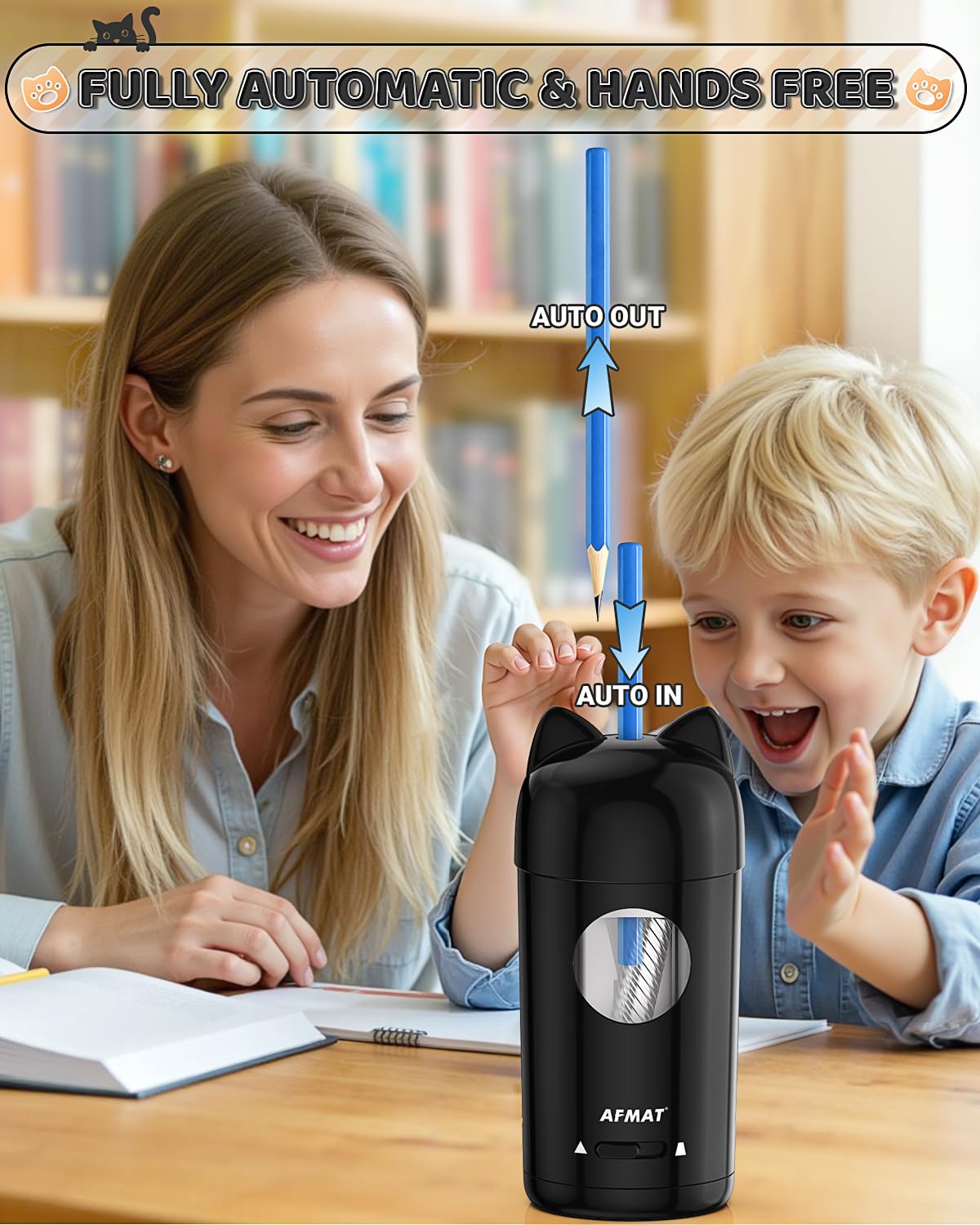 AFMAT PSX9 Cute Cat Electric Fully Automatic Pencil Sharpener for Kids,PSX9PR