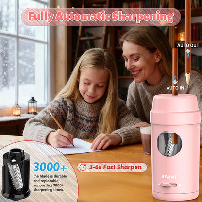 AFMAT Electric Pencil Sharpener, Auto in & Out, Fully Automatic Pencil Sharpener for Colored Pencils, Rechargeable Hands-Free Sharpeners for φ7-8mm Pencils, Good for Classroom/Home PSX8(Black)