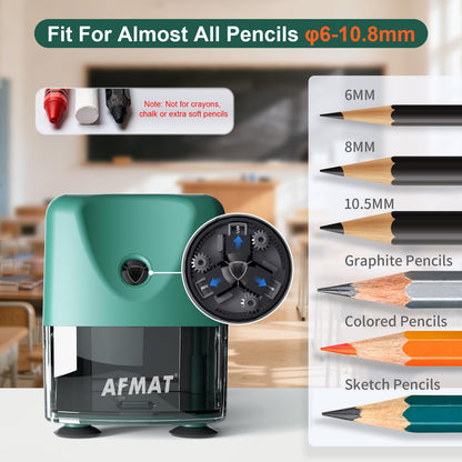 AFMAT PSD3 Electric Pencil Sharpener, Heavy Duty Classroom Pencil Sharpeners for 6-10.8mm Pencils, Auto Stop & Rechargeable, 2s Fast Sharpening, Battery Powered, 10,000 Sharpenings, Blue