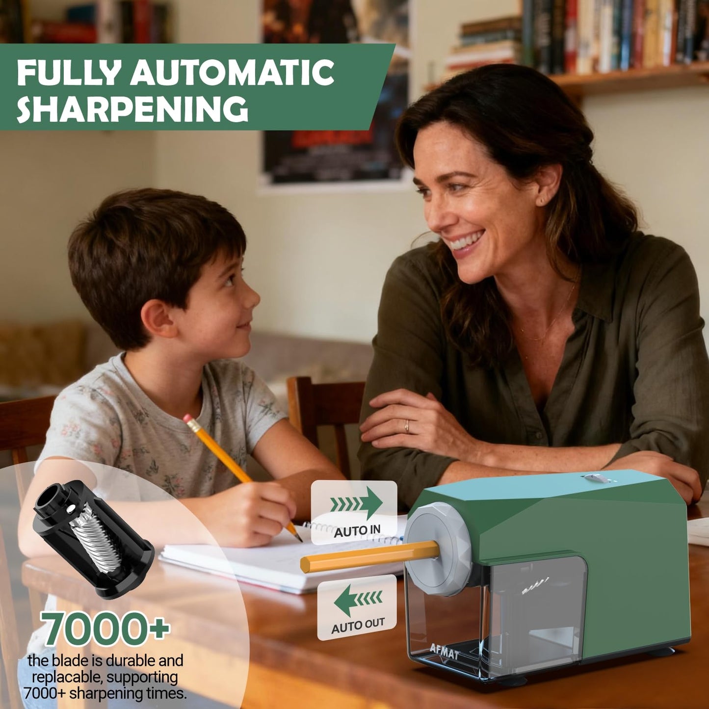AFMAT Heavy Duty Fully Automatic Pencil Sharpener, Auto in & Out, Hands-Free Sharpeners for No.2/Jumbo/Colored Pencils (φ6.5-10.5mm)