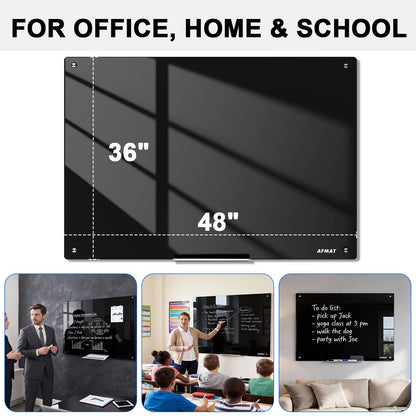 AFMAT Magnetic Glass Whiteboard, 48" x 36" Glass Dry Erase Board, 4mm Tempered Glass w/Strong Magnetic Surface, Large White Board for Wall, Frameless Wall Mounted Black Board for Office Home School,GB04EW1