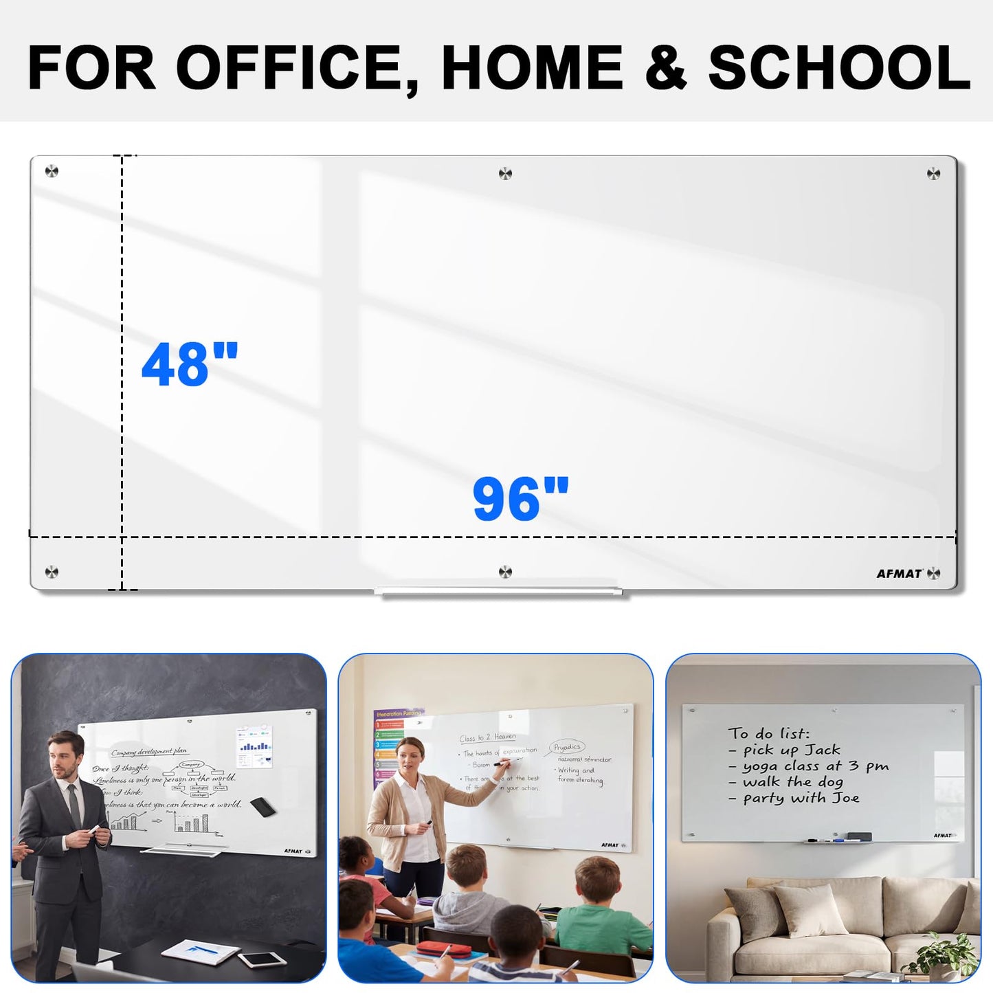 AFMAT Magnetic Glass Whiteboard 96" x 48", GB04EW4