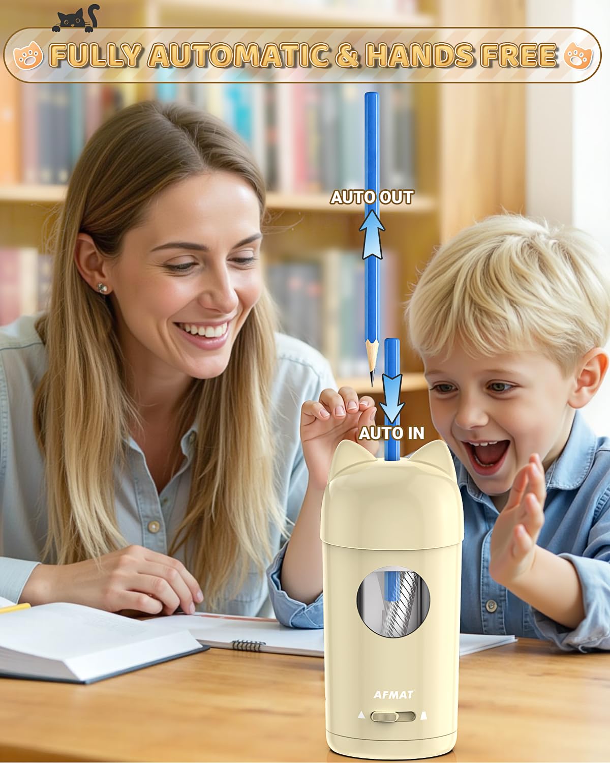 AFMAT PSX9 Cute Cat Electric Fully Automatic Pencil Sharpener for Kids,PSX9PR