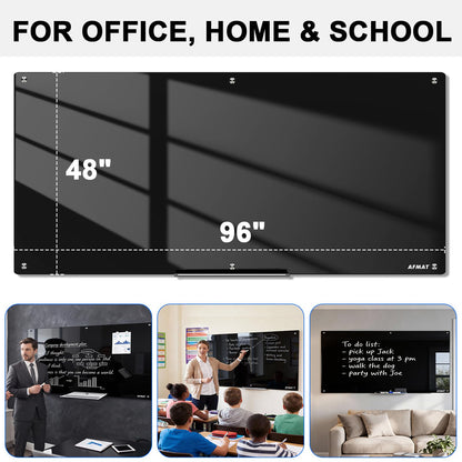 AFMAT Magnetic Glass Whiteboard, 96" x 48" Glass Dry Erase Board,GB04BK4