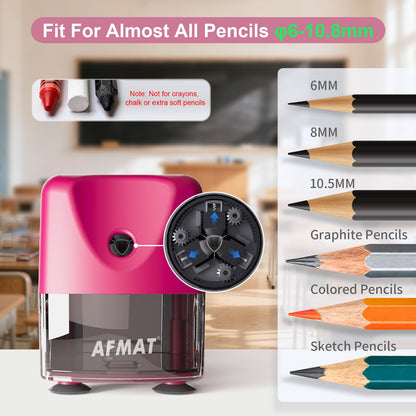 AFMAT PSD3 Super Durable Rechargeable Heavy Duty Electric Pencil Sharpener for 6-10.8mm Pencils,Upgraded Durable Blades 10,000 Sharpenings,PSD3BK