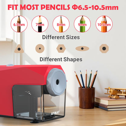AFMAT PSC4 Super Durable Heavy Duty Fully Automatic Pencil Sharpener, 2X Longer Cutter Life,Auto in & Out, Hands-Free Sharpeners for No.2/Jumbo/Colored Pencils (φ6.5-10.5mm),PSC4RD