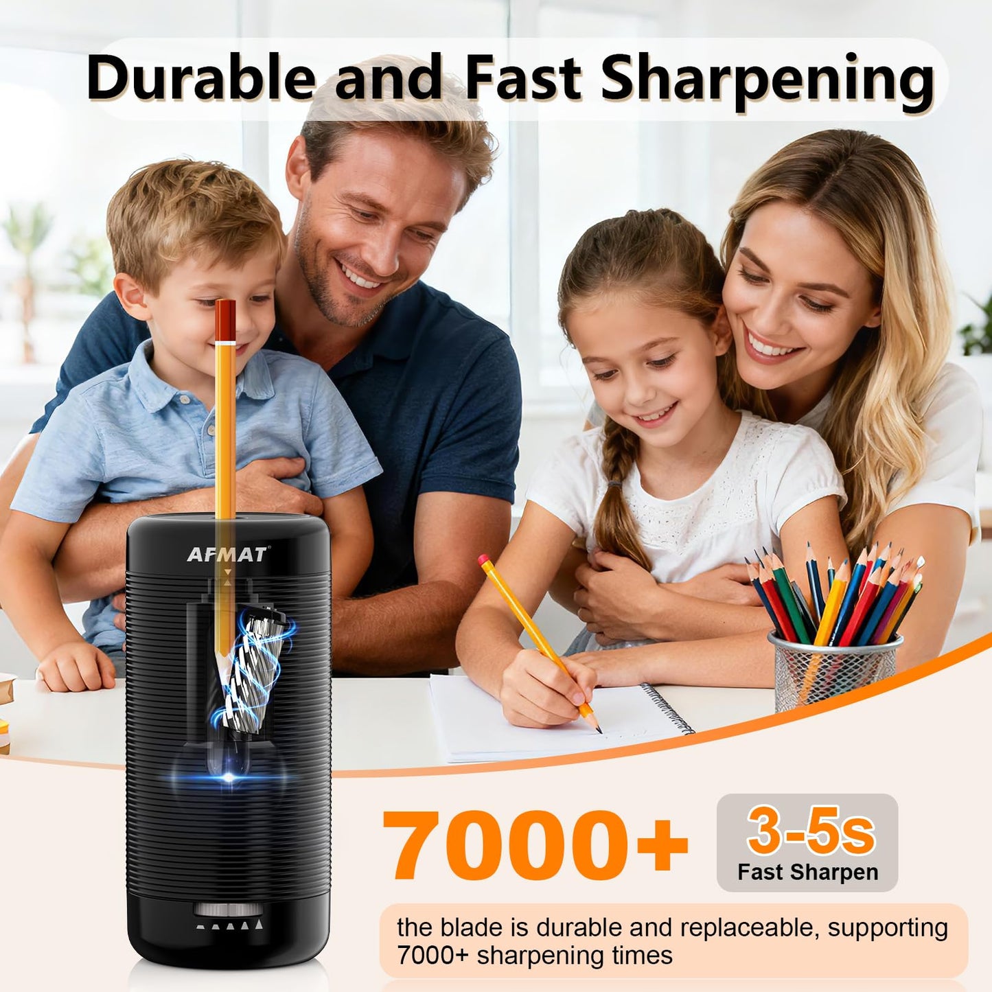 AFMAT PSC2 Electric Fully Automatic Pencil Sharpener, Auto in & Out, Rechargeable Hands-Free Sharpeners for Jumbo & Colored Pencils (6.5-12mm)