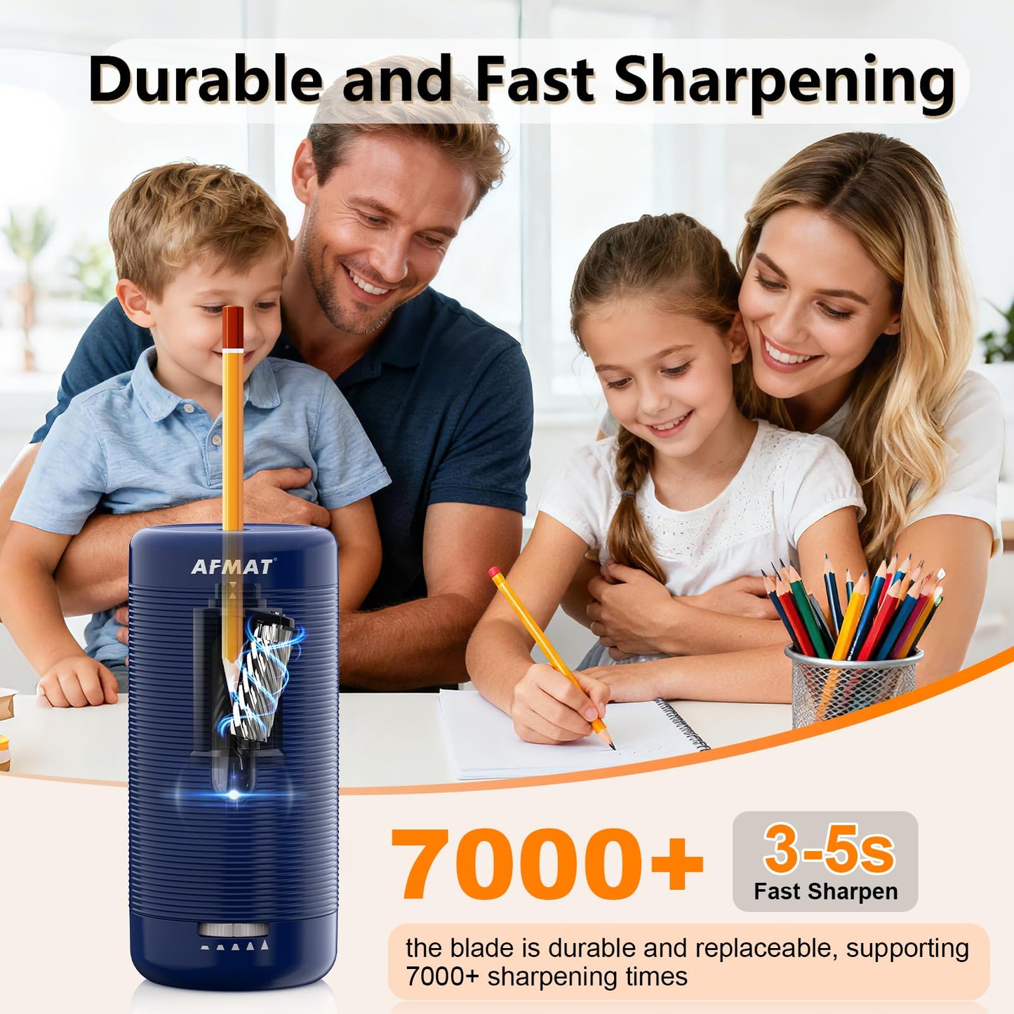 AFMAT PSC2 Electric Fully Automatic Pencil Sharpener, Auto in & Out, Rechargeable Hands-Free Sharpeners for Jumbo & Colored Pencils (6.5-12mm)