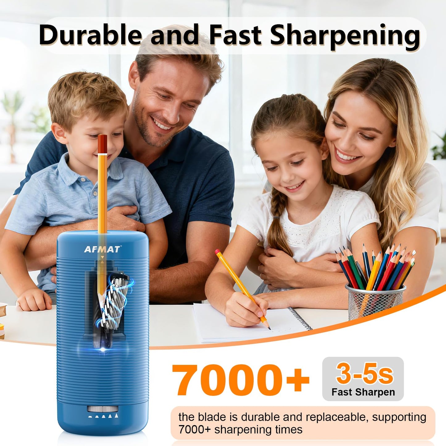 AFMAT PSC2 6.5-12mm Super Durable Fully Automatic Pencil Sharpener,2x more durable blade,for Jumbo & Colored Pencils (6.5-12mm),PSC2BS