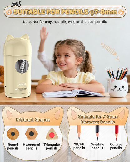 AFMAT PSX9 Cute Cat Electric Fully Automatic Pencil Sharpener for Kids,PSX9PR