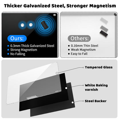 AFAMT Magnetic Dry Erase Board, 40" x 60" Glass Whiteboard, GB04BK2