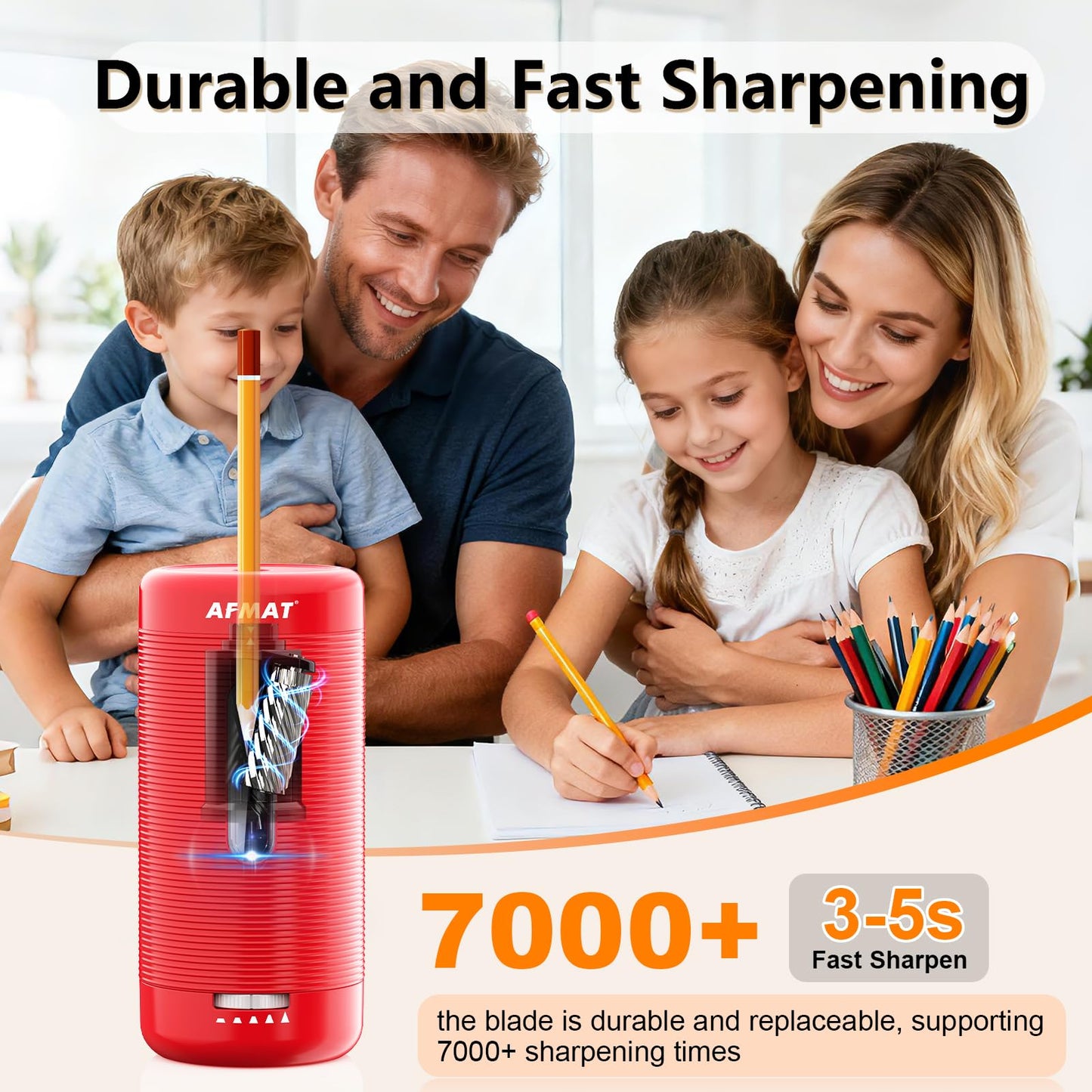 AFMAT PSC2 Electric Fully Automatic Pencil Sharpener, Auto in & Out, Rechargeable Hands-Free Sharpeners for Jumbo & Colored Pencils (6.5-12mm)