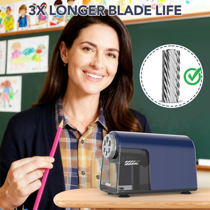 AFMAT 6-Hole Electric Pencil Sharpener Heavy Duty, Fast Sharpen, Auto Stop & Save Pencils, 10000 Sharpening Times, Rechargeable Classroom Pencil Sharpener for 6-11mm No.2/Large/Colored Pencils,Model:PSD2(Purple)
