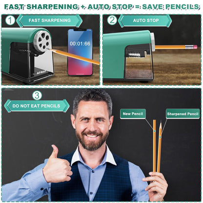 AFMAT PSX2 6 Holes Durable Heavy Duty Electric Pencil Sharpener,Auto Stop Pencil Sharpeners for 6-11mm Colored Pencils,PSX2PK