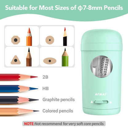 AFMAT PSX7 Electric Pencil Sharpener, Fully Automatic Pencil Sharpener for 7-8mm Pencils & Colored Pencils, Auto in & Out, Rechargeable Vertical Hands-Free Sharpeners for Classroom/Home/Office (Black)