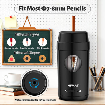 AFMAT Electric Pencil Sharpener, Auto in & Out, Fully Automatic Pencil Sharpener for Colored Pencils, Rechargeable Hands-Free Sharpeners for φ7-8mm Pencils, Good for Classroom/Home PSX8(Black)