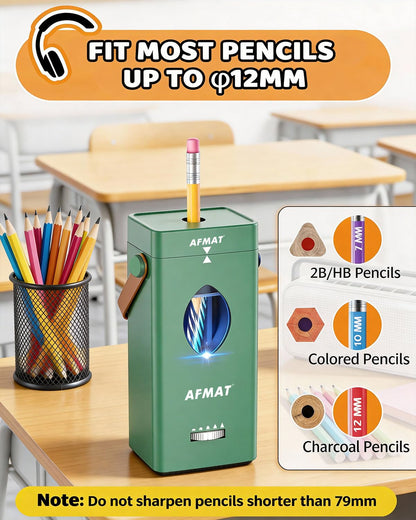 AFMAT Newly Upgraded PSC7 Electric Fully Automatic Pencil Sharpener,3X Longer Cutter Life,for 6-12mm No.2/Jumbo/Colored Pencils Pencils, Auto in & Out, 5 Sharpness Modes, Rechargeable Heavy Duty Sharpeners for Classroom Home Office PSC7RD
