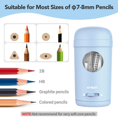 AFMAT PSX7 Electric Pencil Sharpener, Fully Automatic Pencil Sharpener for 7-8mm Pencils & Colored Pencils, Auto in & Out, Rechargeable Vertical Hands-Free Sharpeners for Classroom/Home/Office (Black)