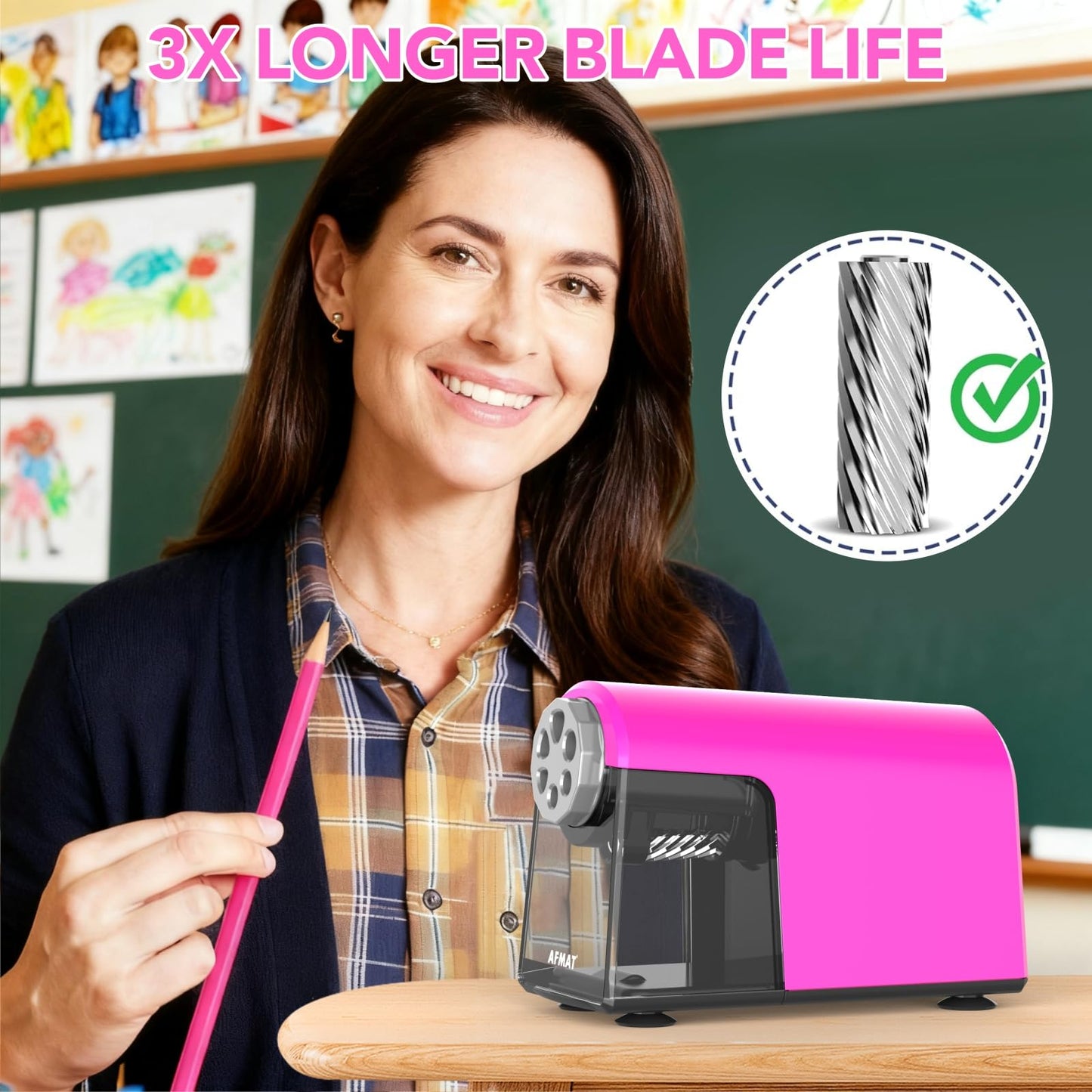 AFMAT 6-Hole Electric Pencil Sharpener Heavy Duty, Fast Sharpen, Auto Stop & Save Pencils, 10000 Sharpening Times, Rechargeable Classroom Pencil Sharpener for 6-11mm No.2/Large/Colored Pencils,Model:PSD2(Purple)