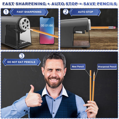 AFMAT PSX2 6 Holes Durable Heavy Duty Electric Pencil Sharpener,Auto Stop Pencil Sharpeners for 6-11mm Colored Pencils,PSX2PK