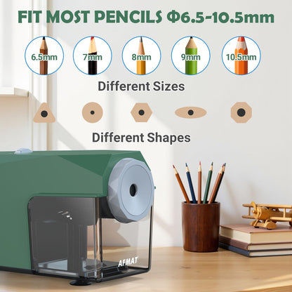 AFMAT Heavy Duty Fully Automatic Pencil Sharpener, Auto in & Out, Hands-Free Sharpeners for No.2/Jumbo/Colored Pencils (φ6.5-10.5mm)
