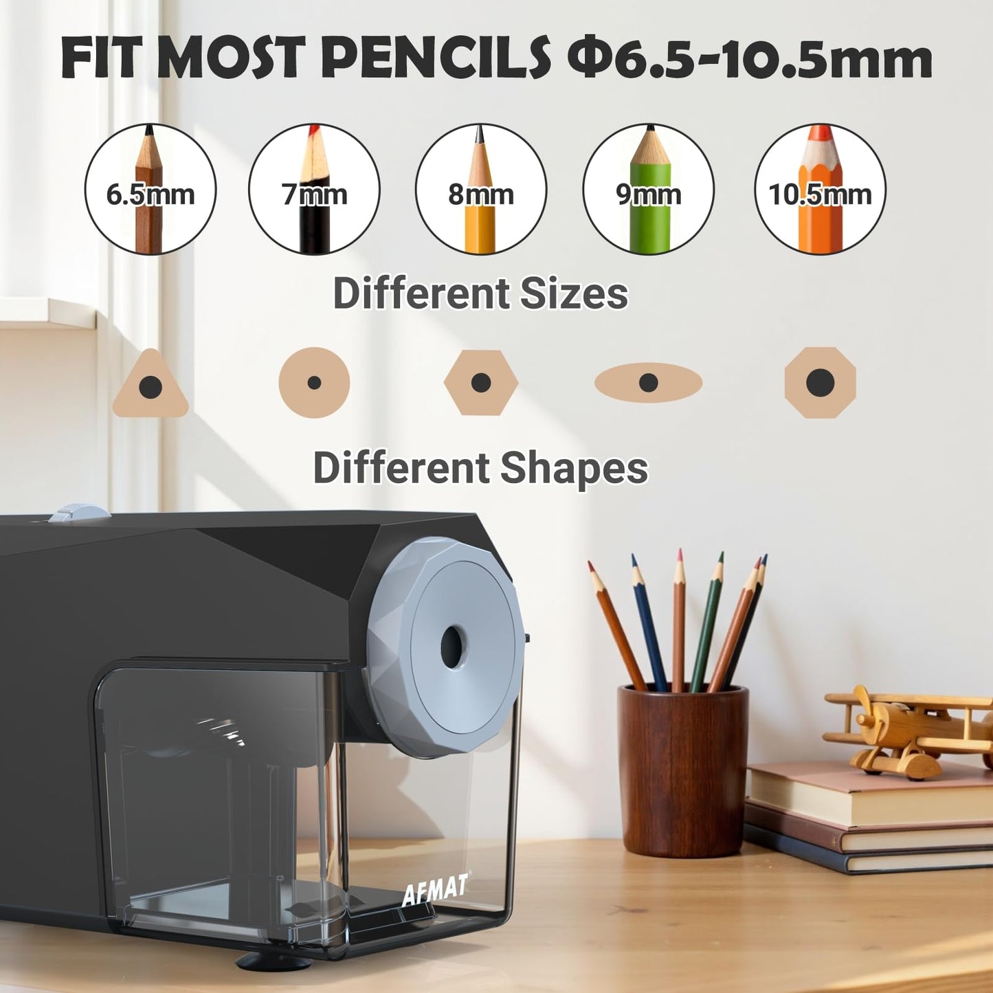 AFMAT PSC4 Super Durable Heavy Duty Fully Automatic Pencil Sharpener, 2X Longer Cutter Life,Auto in & Out, Hands-Free Sharpeners for No.2/Jumbo/Colored Pencils (φ6.5-10.5mm),PSC4RD