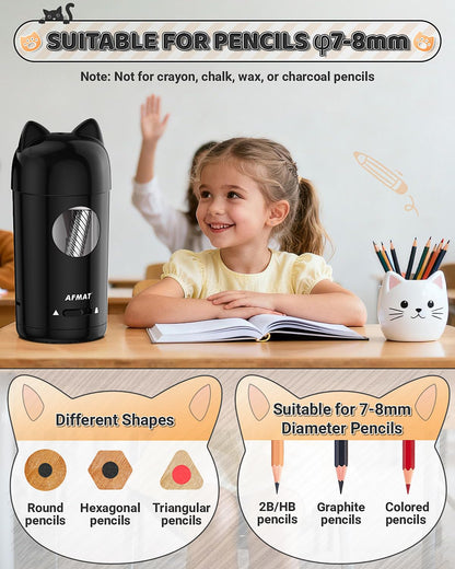 AFMAT PSX9 Cute Cat Electric Fully Automatic Pencil Sharpener for Kids,PSX9PR