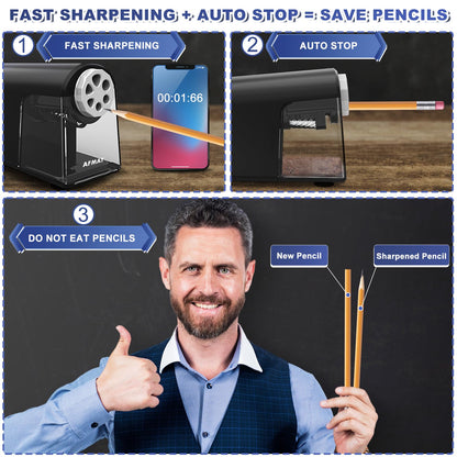 AFMAT PSX2 6 Holes Durable Heavy Duty Electric Pencil Sharpener,Auto Stop Pencil Sharpeners for 6-11mm Colored Pencils,PSX2PK