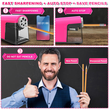 AFMAT PSX2 6 Holes Durable Heavy Duty Electric Pencil Sharpener,Auto Stop Pencil Sharpeners for 6-11mm Colored Pencils,PSX2PK