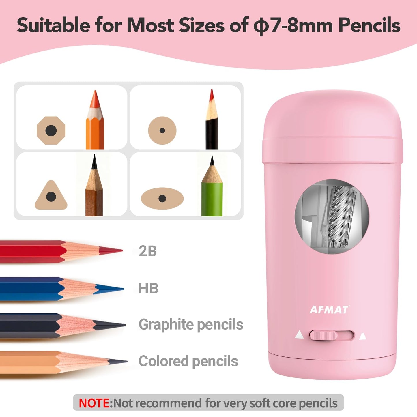 AFMAT PSX7 Electric Pencil Sharpener, Fully Automatic Pencil Sharpener for 7-8mm Pencils & Colored Pencils, Auto in & Out, Rechargeable Vertical Hands-Free Sharpeners for Classroom/Home/Office (Black)