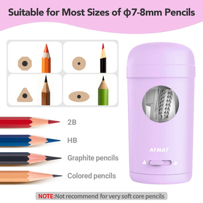 AFMAT PSX7 Electric Pencil Sharpener, Fully Automatic Pencil Sharpener for 7-8mm Pencils & Colored Pencils, Auto in & Out, Rechargeable Vertical Hands-Free Sharpeners for Classroom/Home/Office (Black)