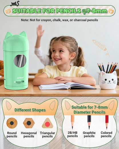 AFMAT PSX9 Cute Cat Electric Fully Automatic Pencil Sharpener for Kids,PSX9PR