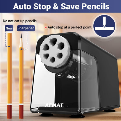 AFMAT 6-Hole Electric Pencil Sharpener Heavy Duty, Auto Stop Classroom Pencil Sharpener for 6-11mm Pencils, Rechargeable Pencil Sharpeners for School, 10,000+ Sharpenings, Save Pencils, Model:PSD1(Purple)