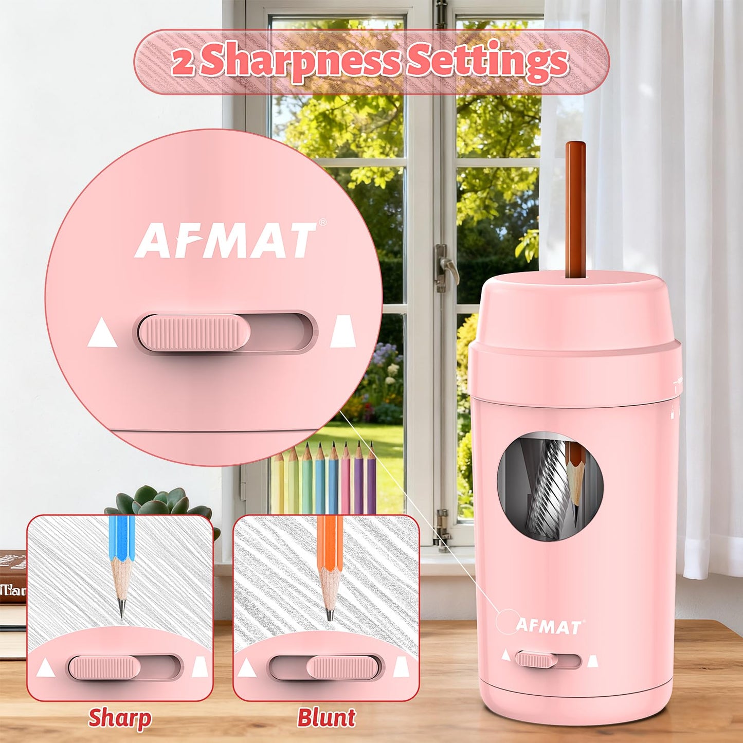 AFMAT Electric Pencil Sharpener, Auto in & Out, Fully Automatic Pencil Sharpener for Colored Pencils, Rechargeable Hands-Free Sharpeners for φ7-8mm Pencils, Good for Classroom/Home PSX8(Black)