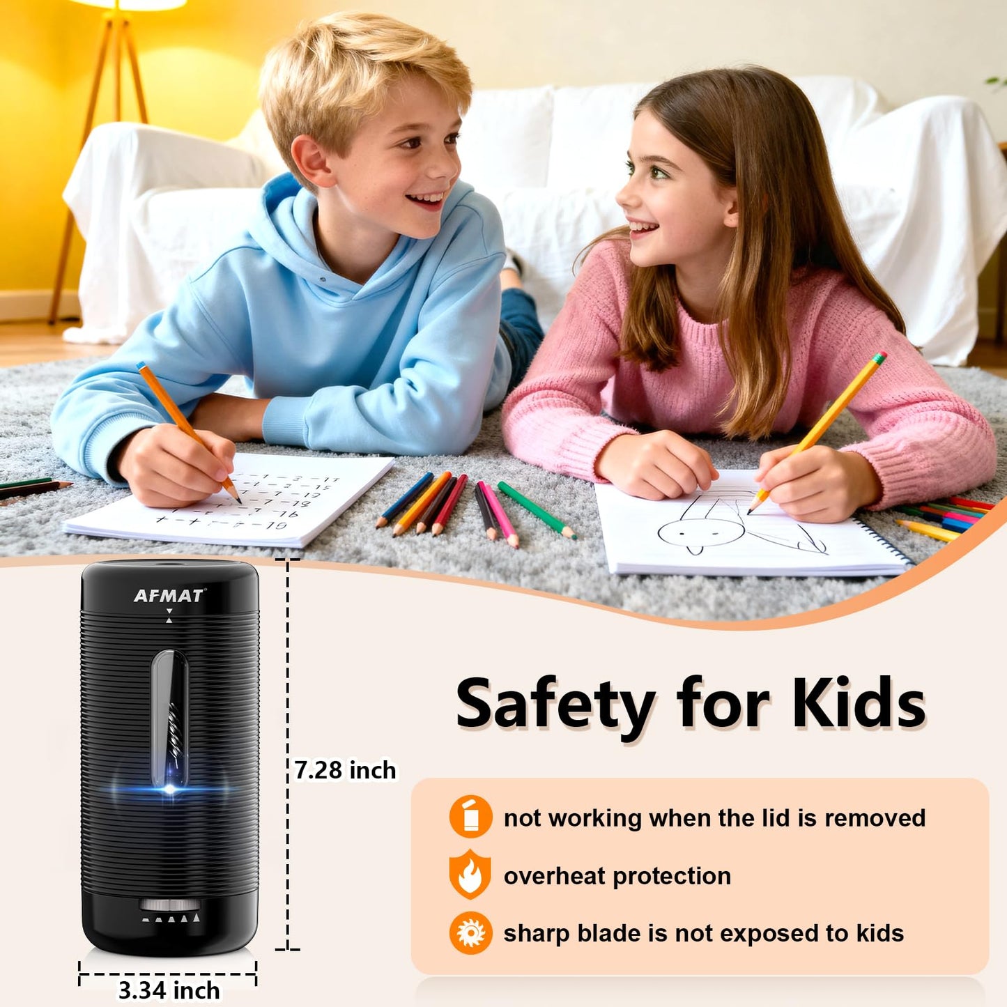 AFMAT PSC2 Electric Fully Automatic Pencil Sharpener, Auto in & Out, Rechargeable Hands-Free Sharpeners for Jumbo & Colored Pencils (6.5-12mm)