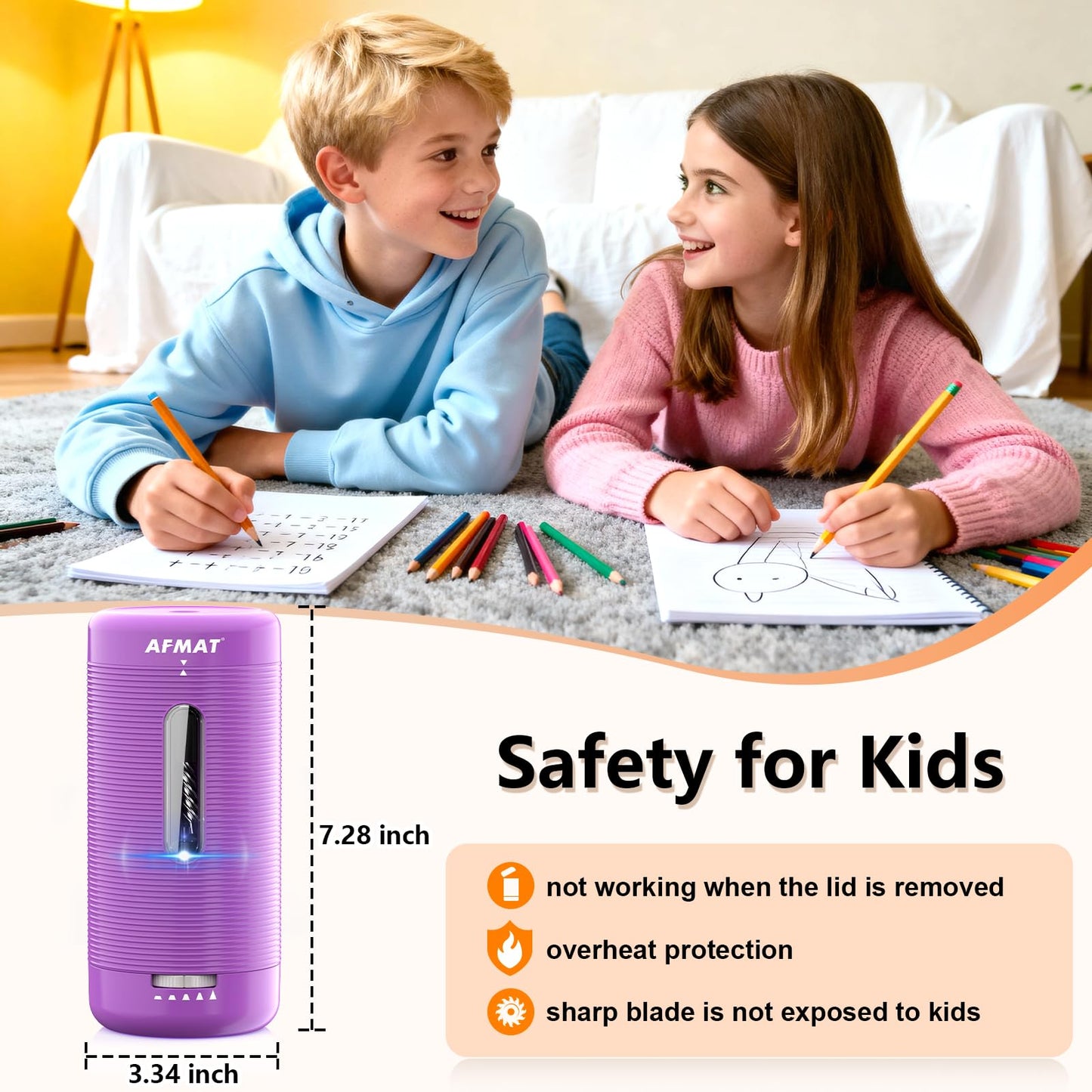 AFMAT PSC2 6.5-12mm Super Durable Fully Automatic Pencil Sharpener,2x more durable blade,for Jumbo & Colored Pencils (6.5-12mm),PSC2BS