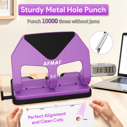 AFMAT HP20 Heavy Duty 3 Hole Punch, 60% Reduced Effort, 50-Sheet 3 Hole Puncher for Binder, 10,000+ Uses, Metal Three Hole Punch for Home Office School, w/Large Chip Tray, Paper Guide(Gray)