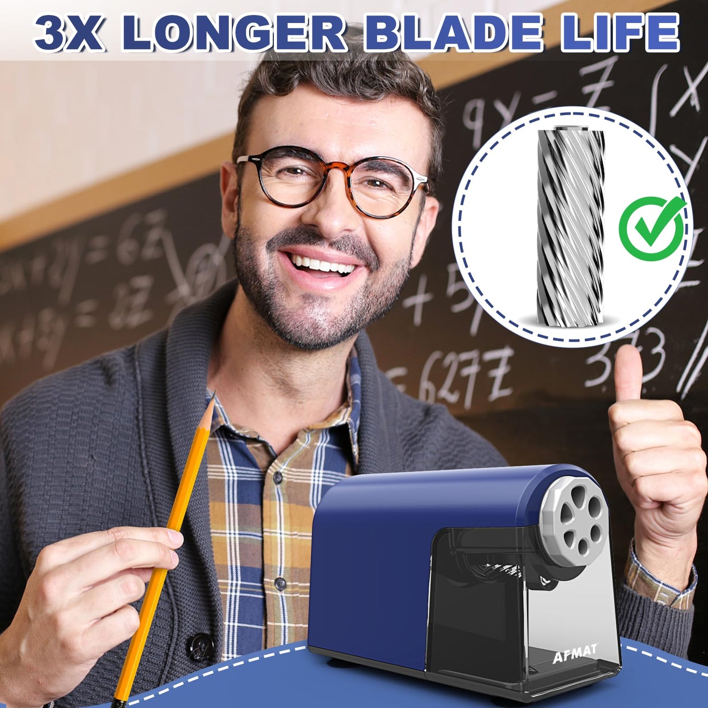 AFMAT PSX2 6 Holes Durable Heavy Duty Electric Pencil Sharpener,Auto Stop Pencil Sharpeners for 6-11mm Colored Pencils,PSX2PK