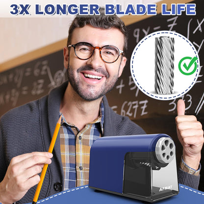 AFMAT PSX2 6 Holes Durable Heavy Duty Electric Pencil Sharpener,Auto Stop Pencil Sharpeners for 6-11mm Colored Pencils,PSX2PK