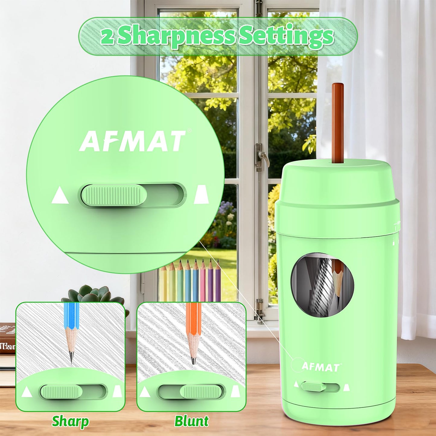 AFMAT Electric Pencil Sharpener, Auto in & Out, Fully Automatic Pencil Sharpener for Colored Pencils, Rechargeable Hands-Free Sharpeners for φ7-8mm Pencils, Good for Classroom/Home PSX8(Black)