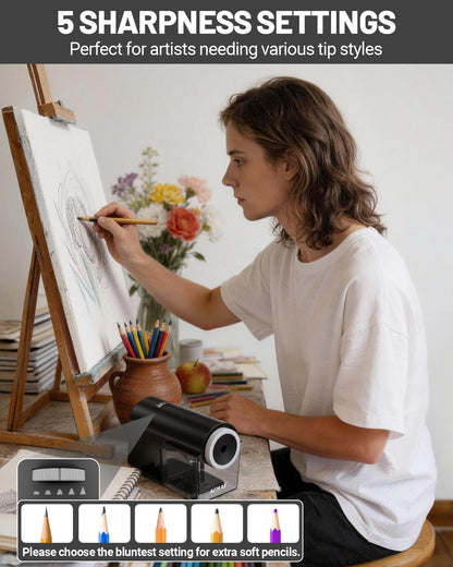 Newly Upgraded Fully Automatic Electric Pencil Sharpener,3X Longer Cutter Life, PSC5PR