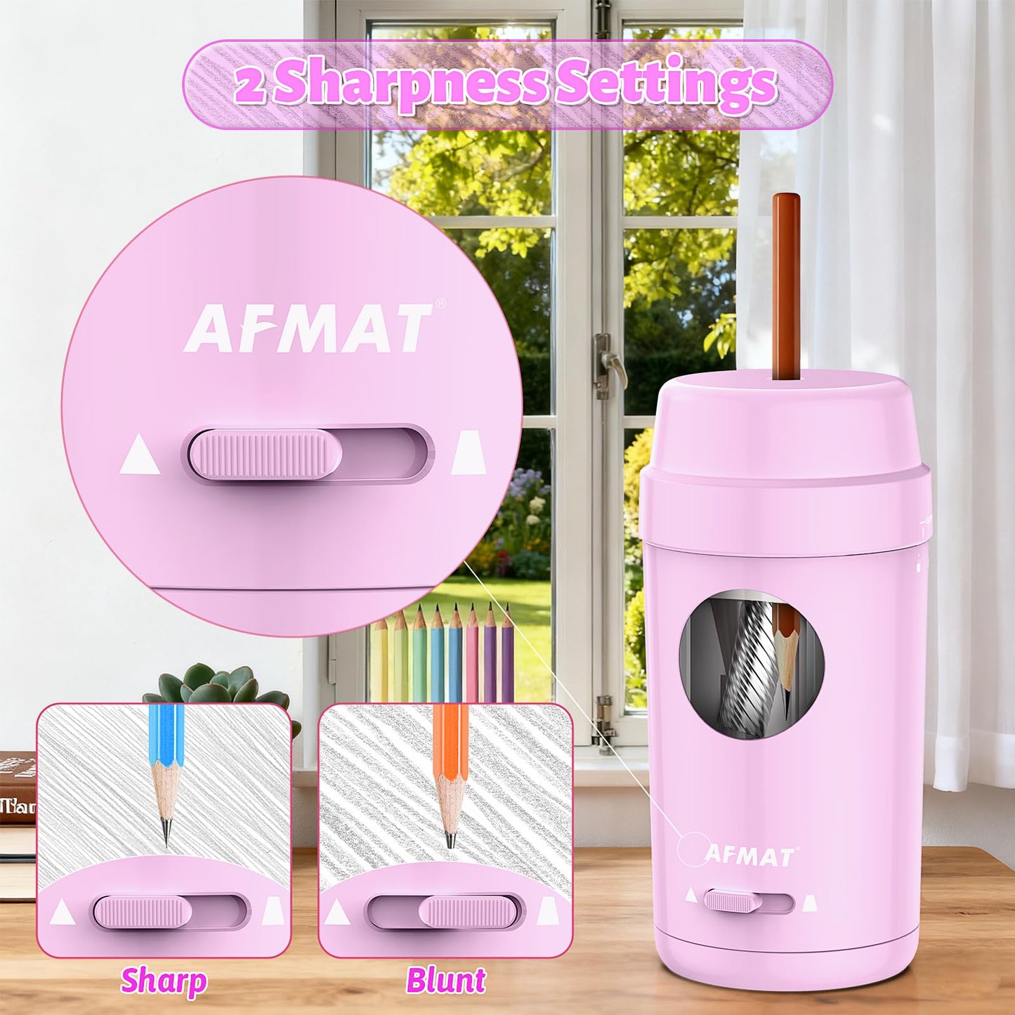 AFMAT Electric Pencil Sharpener, Auto in & Out, Fully Automatic Pencil Sharpener for Colored Pencils, Rechargeable Hands-Free Sharpeners for φ7-8mm Pencils, Good for Classroom/Home PSX8(Black)