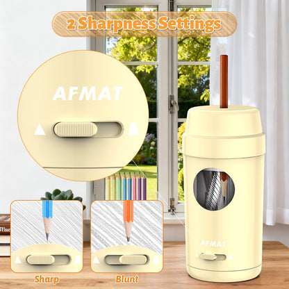 AFMAT Electric Pencil Sharpener, Auto in & Out, Fully Automatic Pencil Sharpener for Colored Pencils, Rechargeable Hands-Free Sharpeners for φ7-8mm Pencils, Good for Classroom/Home PSX8(Black)