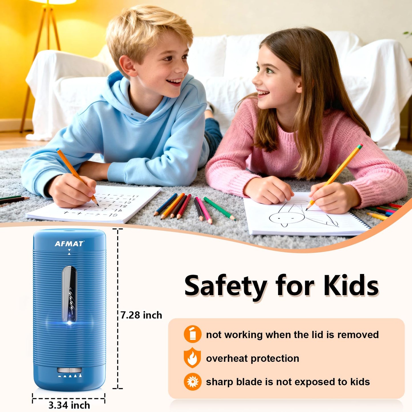 AFMAT PSC2 6.5-12mm Super Durable Fully Automatic Pencil Sharpener,2x more durable blade,for Jumbo & Colored Pencils (6.5-12mm),PSC2BS