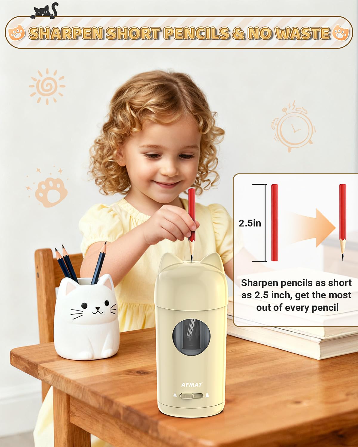 AFMAT PSX9 Cute Cat Electric Fully Automatic Pencil Sharpener for Kids,PSX9PR