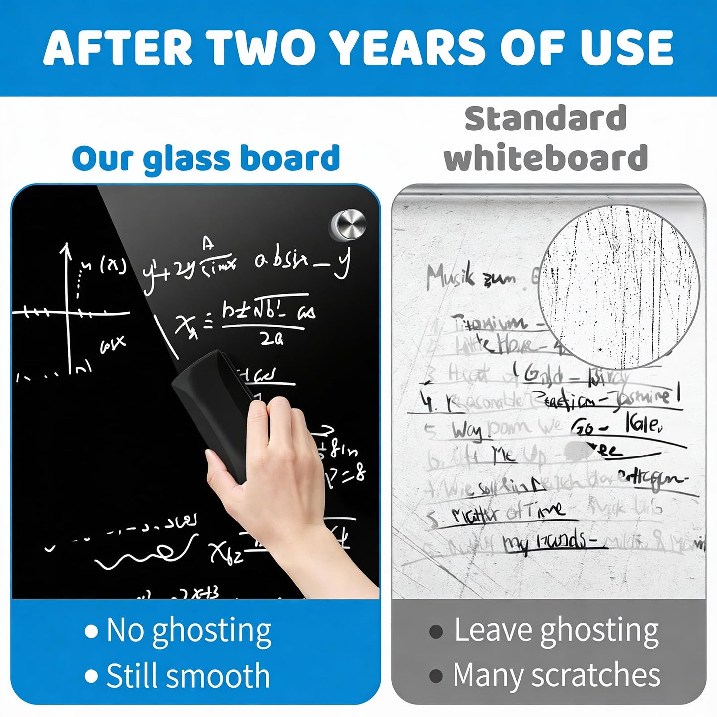 AFMAT Magnetic Glass Dry Erase Board, 72" x 48" Wall Mounted Black Glass Board, GB04BK3